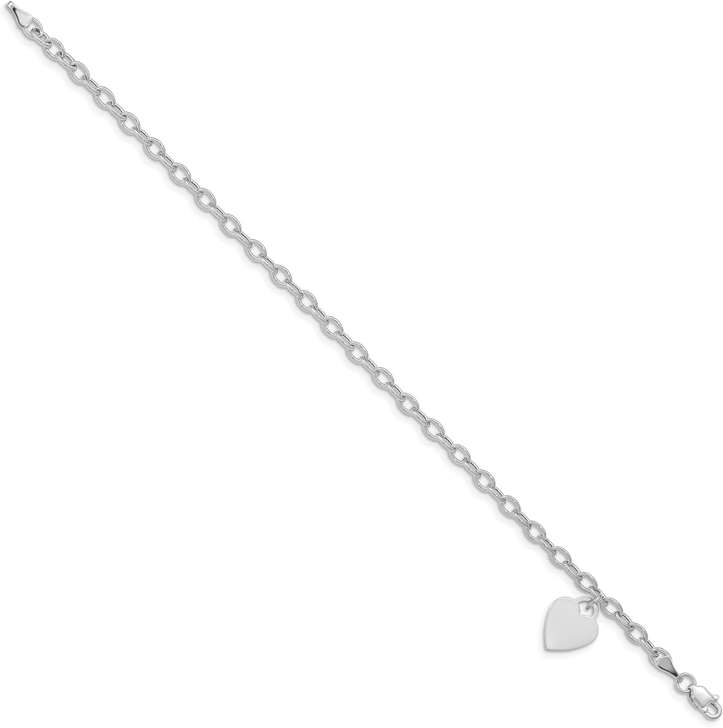 IceCarats 14K Solid White Gold Dangling Heart Love Chain Charm Bracelet 7.5 inch