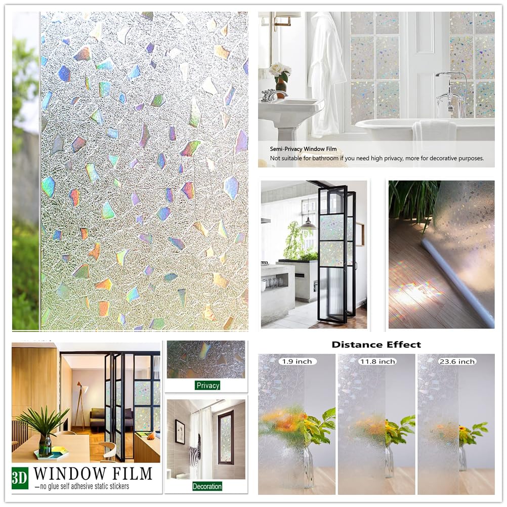 Pellicola per la privacy delle finestre Arcobaleno statico Pellicola per vetri colorati Adesivo per copertura delle finestre Non adesivo rimovibile riflettente per la casa  15