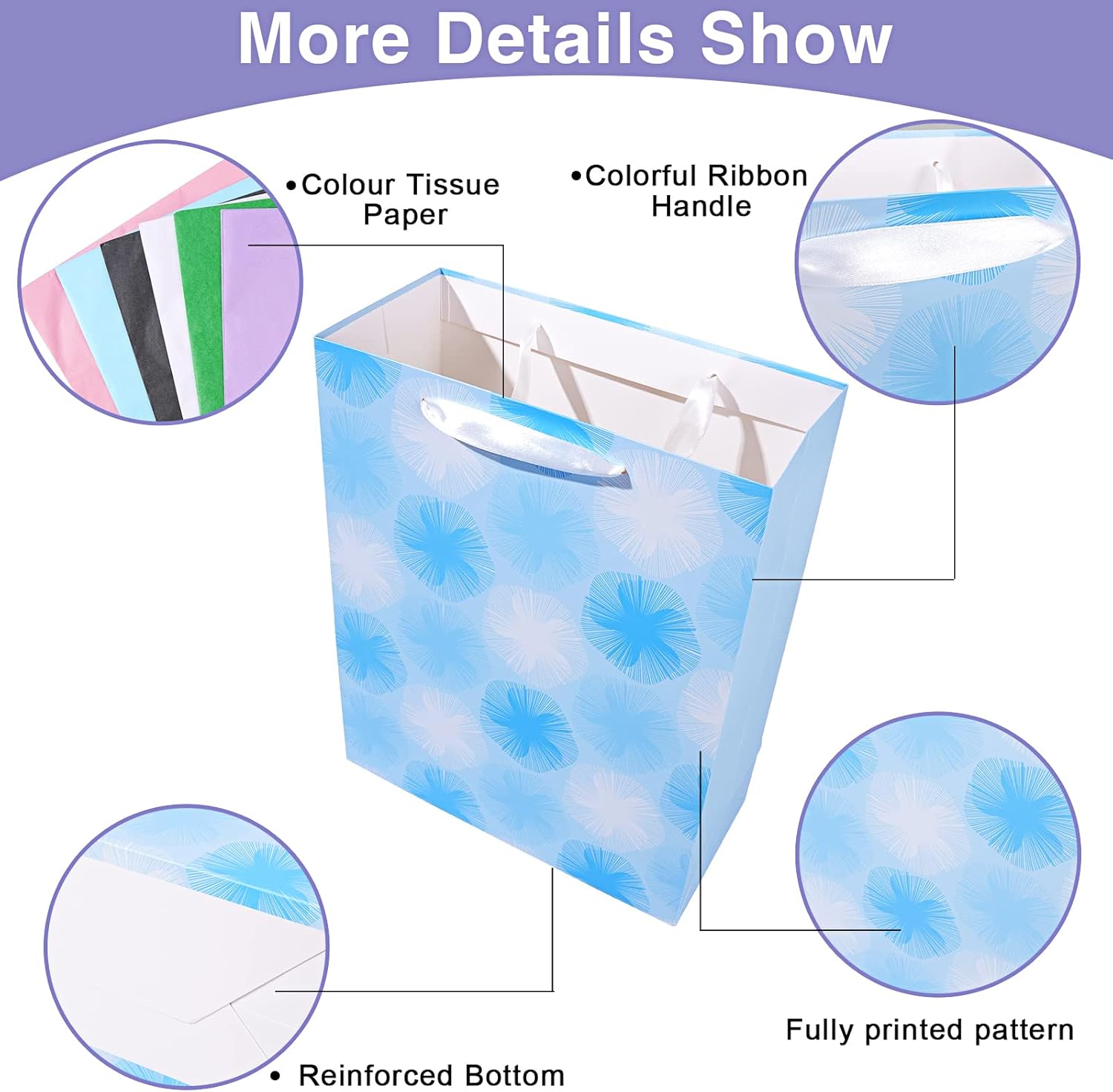 12 Pack Gift Bags Assorted Sizes and Designs, Gift Bags Bulk with Tissue Paper (5 Medium 8", 4 Large 11", 3 Extra Large 14") for Birthday, Baby Showers, Bridal Showers, Easter Day Any Occasion - Image 6
