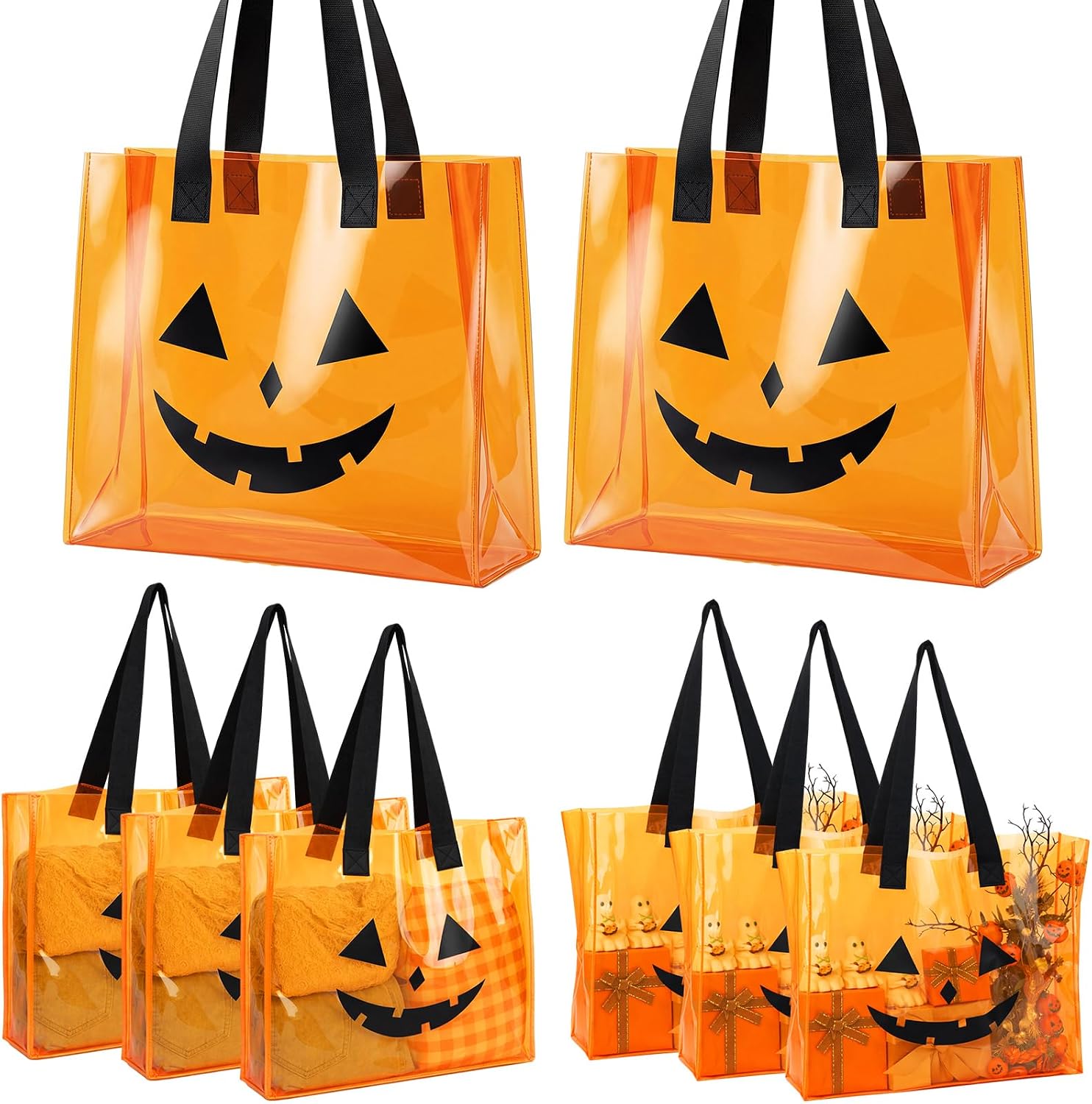 Feifeiya 6 Pack Halloween Pumpkin Bag Translucent Orang Tote Bag
