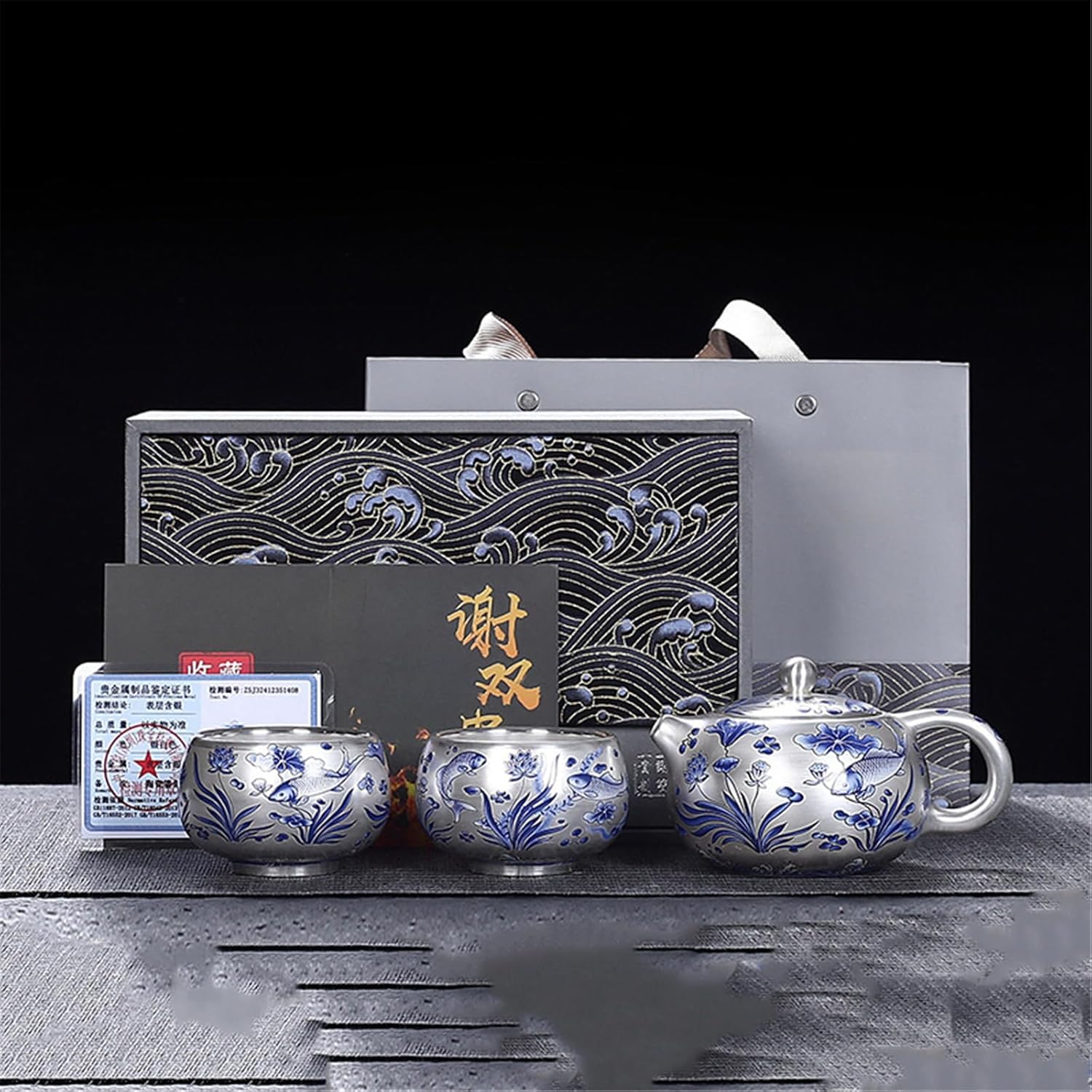 Ru Kiln Travel Tea Set - Portable 1 Pot and 4 Cup Kit Compact-set3