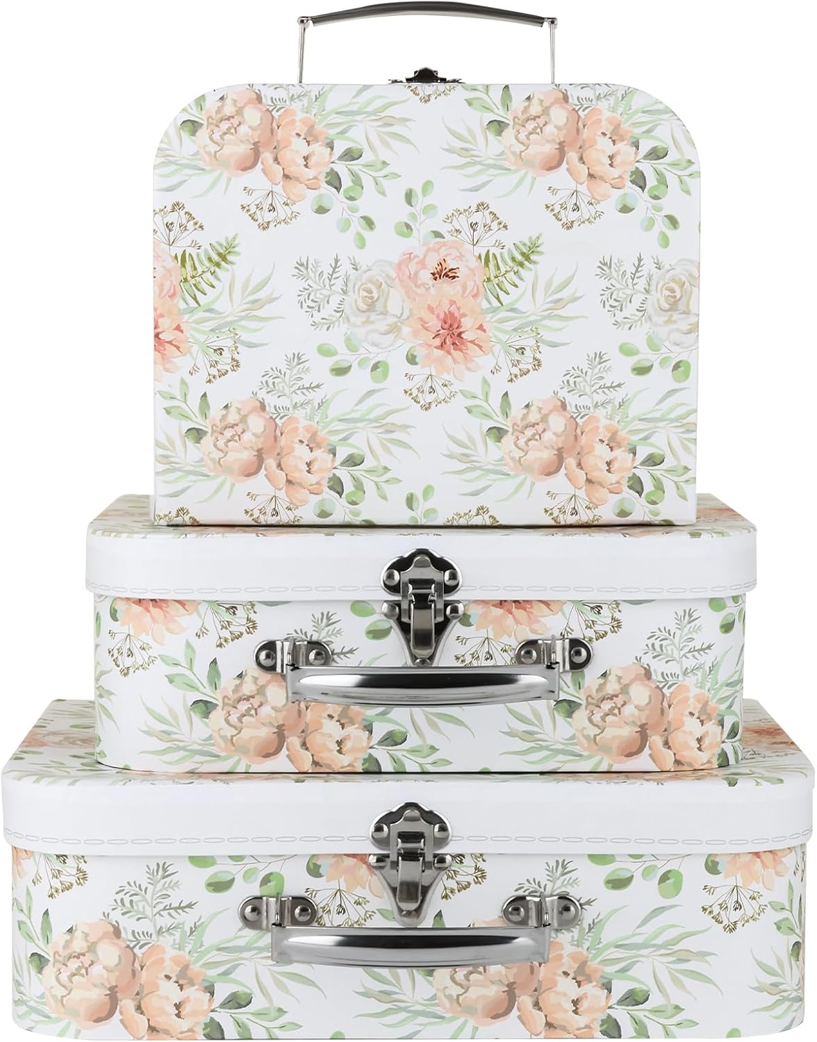 Paperboard Suitcases Set of 3 Decorative Storage Boxes With Lids,Compatible with Presents,Photos,Toys,Wedding,Birthday,Anniversary,Vintage Suitcases Home Decoration (White)