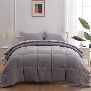 NexHome Twin Comforter Set 2 Pieces, 100% Soft Washed Microfiber Lightweight Bedding Comforter Sets, Grey Cationic Dyeing Bedding Comforter with 1 Pillow Sham for All Season Twin, Grey