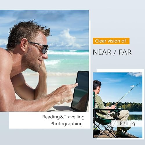Miniatura 4 de Missfive Lentes de sol bifocales de lectura para hombre, con protección UV para lectores de sol en exteriores, lejanos y cercanos, anteojos clásicos