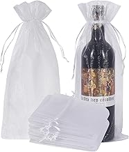 HRX Package 30pcs White Organza Wine Bags, Sheer Mesh Wine Gift Pouches Bottle Covers Dresses Drawstring for Christmas