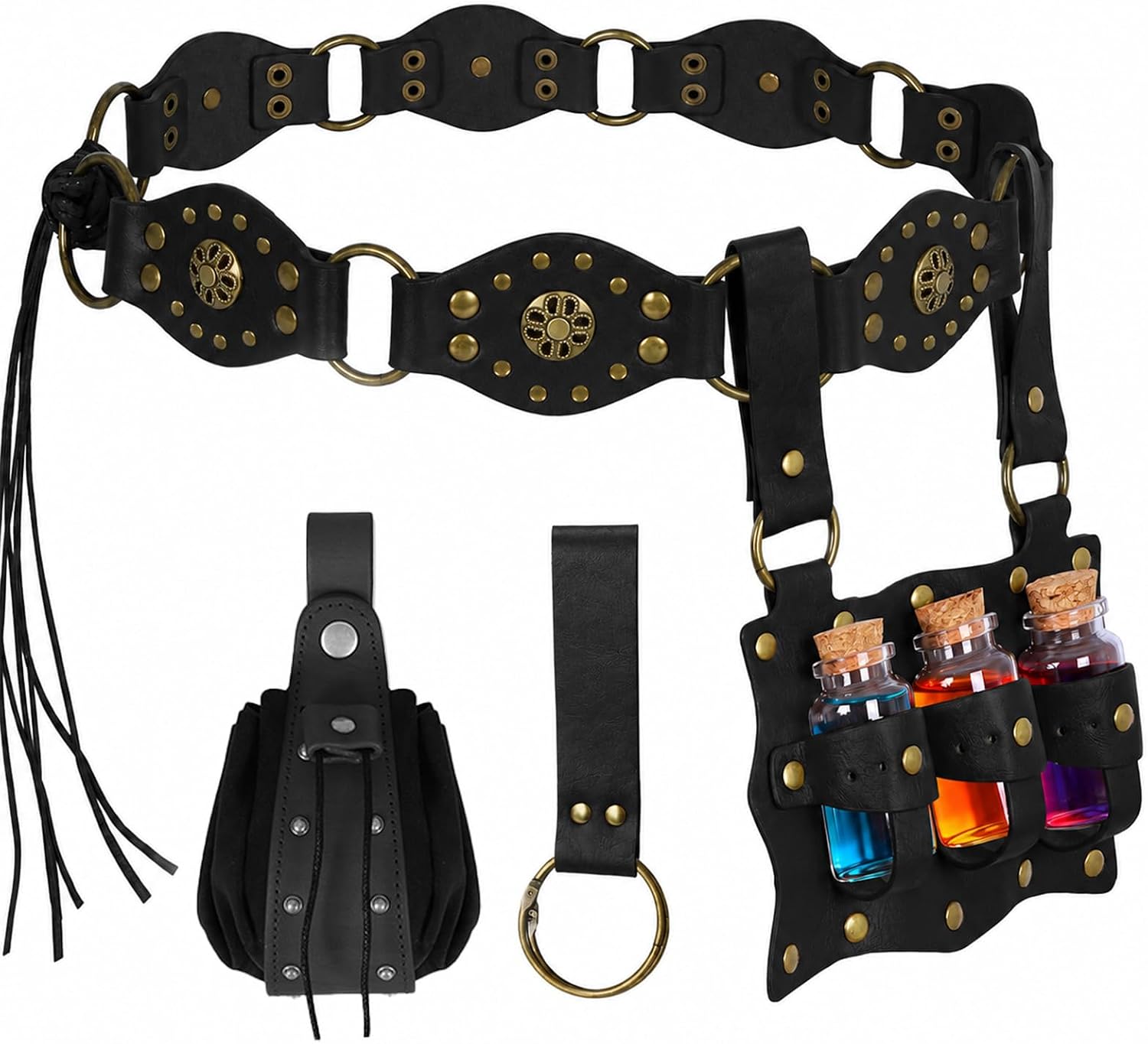 Renaissance Belt for Women-2Psc Medieval Belt Set with Potion Bottle,LARP Accessories for Cosplay Faire Halloween