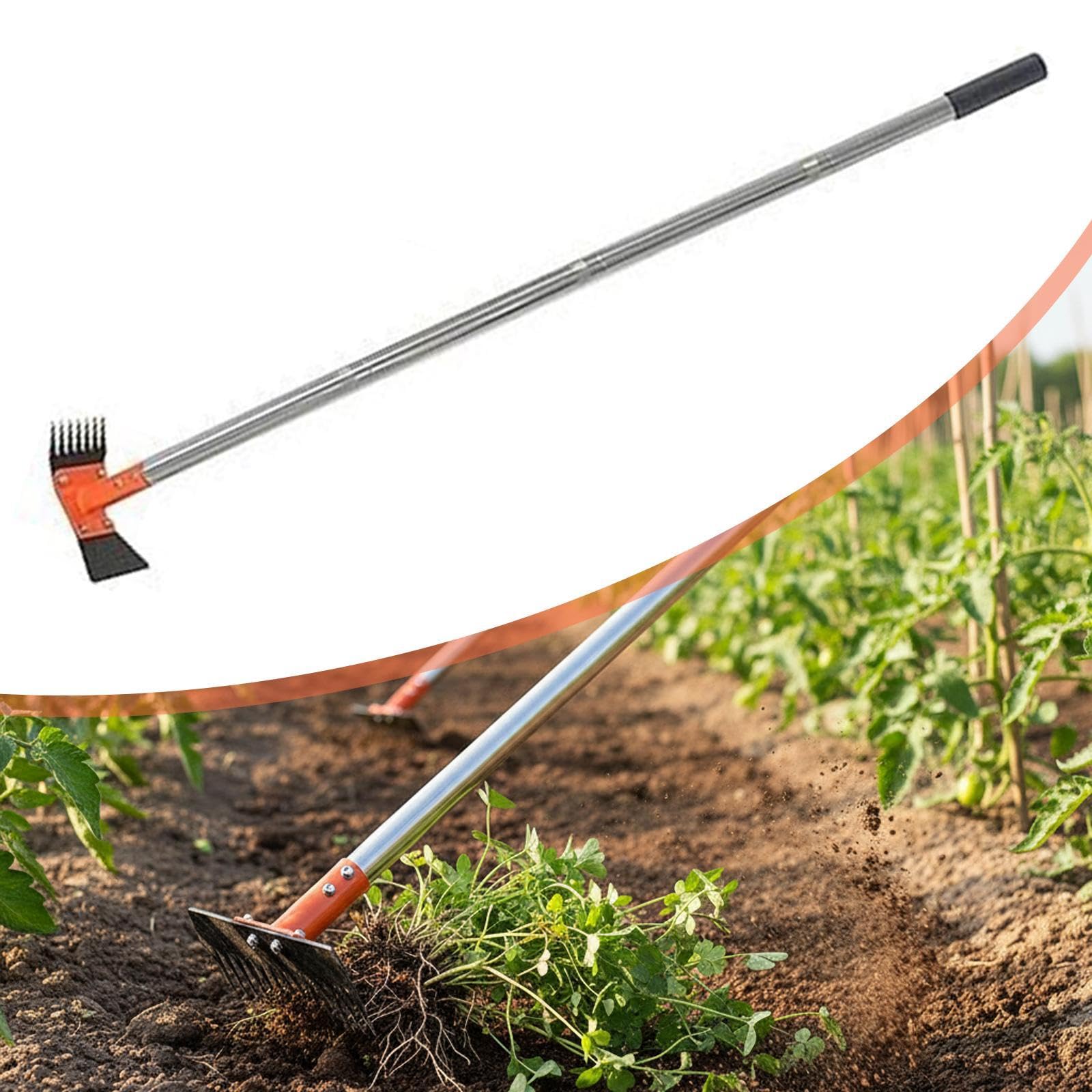 Zappa da Giardino Manuale Multifunzione, Rastrello, Diserbante, con Testa in Acciaio E Manico Antiscivolo Estensibile, Ideale per