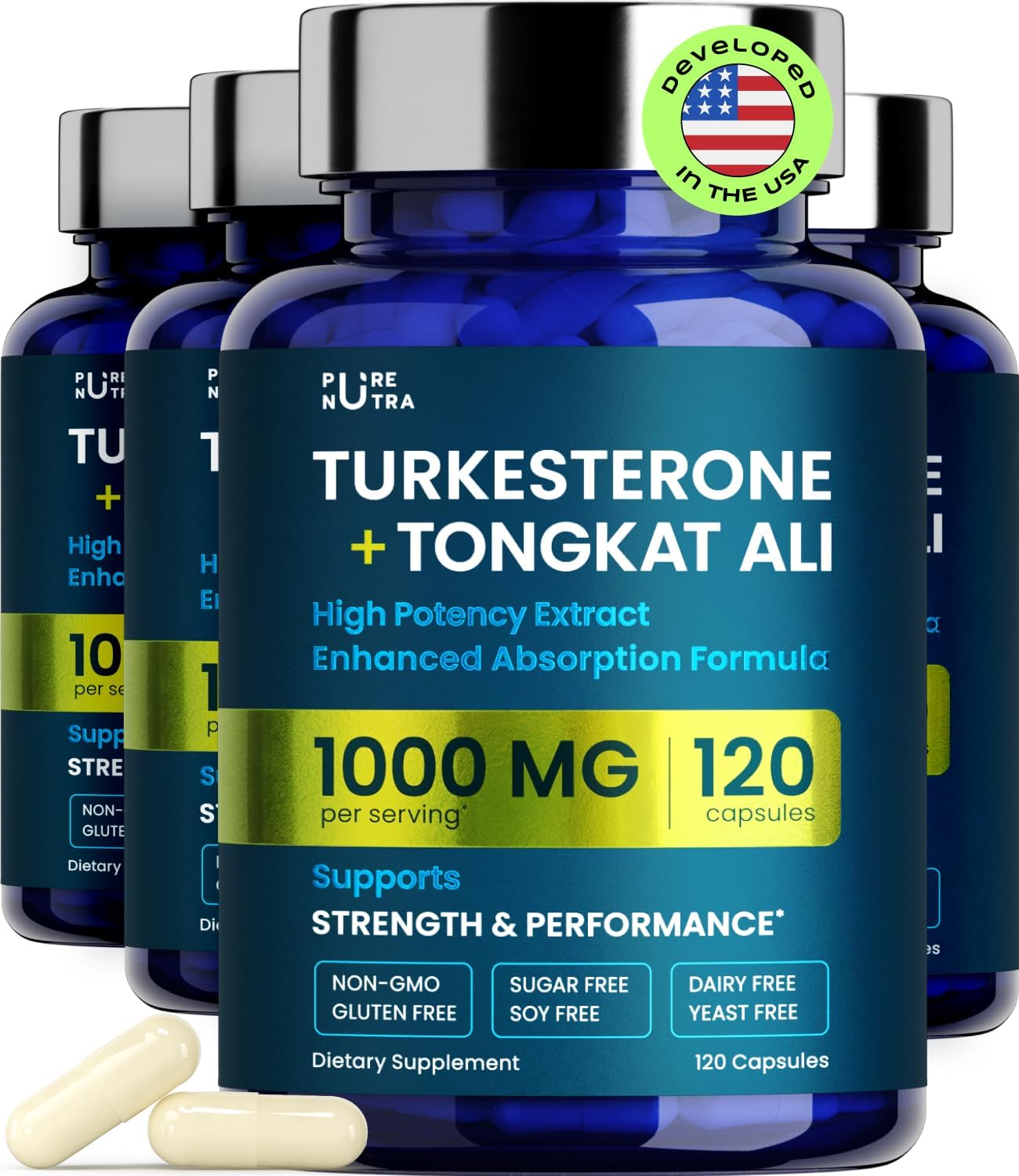 Organic Turkesterone Tongkat Ali Supplements For Men + Women, 120 Capsules