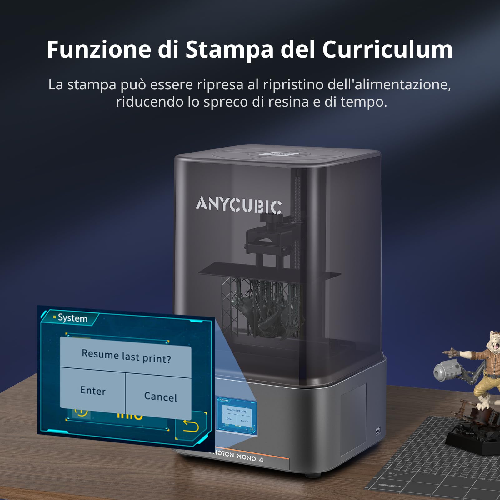 ANYCUBIC Photon Mono 4 10K Stampante 3D Resina, Stampa Veloce da 70 mm/h, Stampante a Resina LighTurbo Matrix Aggiornata, Grande Formato di Stampa 153,4 x 87 x 165 mm³ (2,2L)