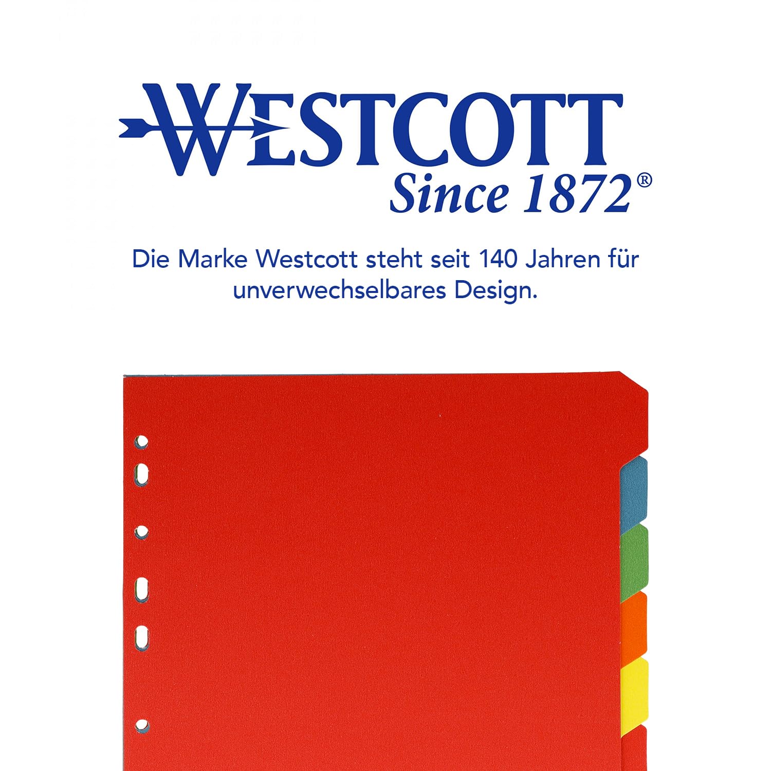 Westcott Register für Ordner A4 (100er-Pack) | Trennblätter für Din A4 Ordner | 10 farbige Tabs in 5 Farben als Ordner Organizer | Robuste 160g/m² mit Eurolochung | E-1733312 00