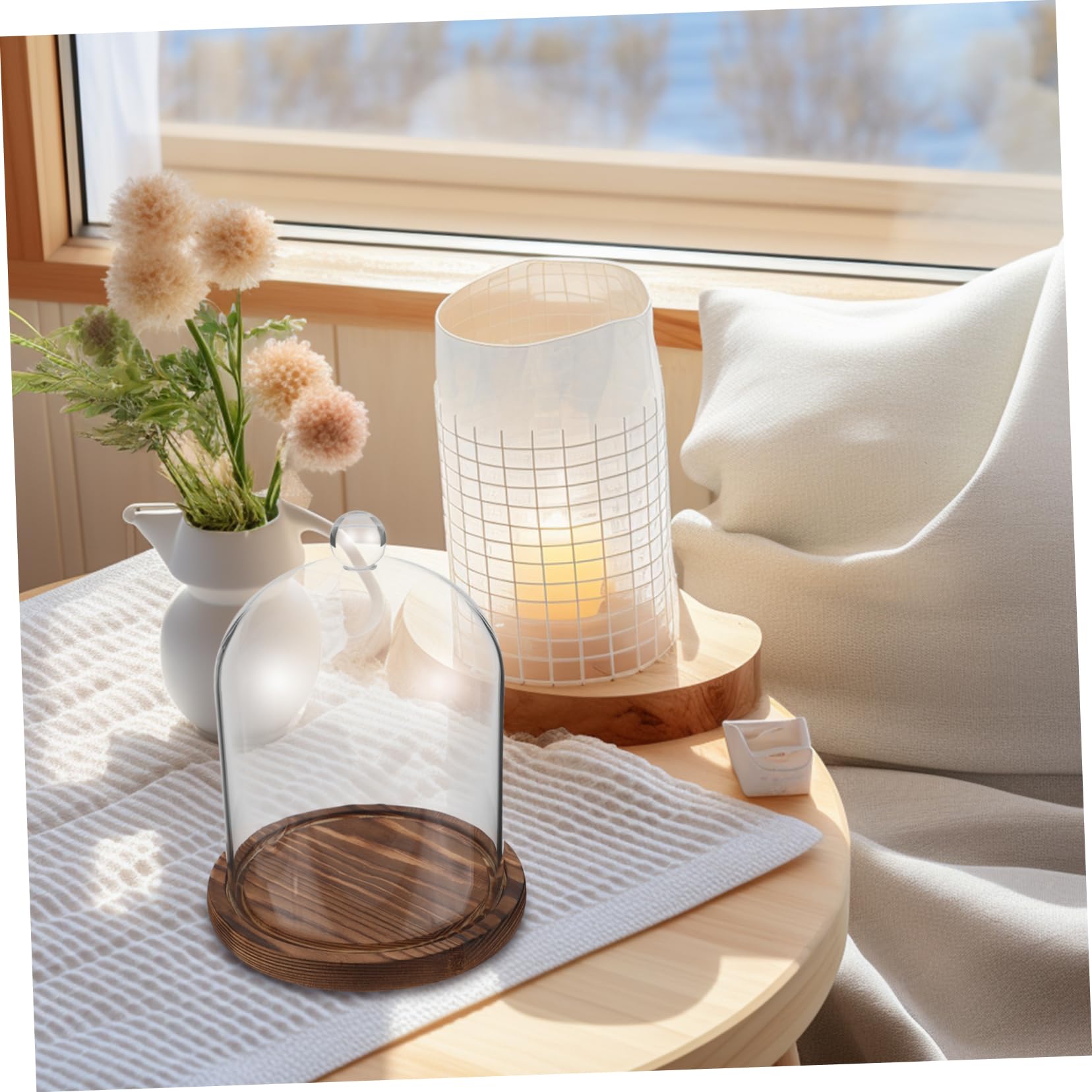 Garneck Glasglocke mit Holzboden Staubdichte Glasglocke für Ewige Blumen Kerzenlöscher Inklusiv Dekoration für Hochzeit Wohnzimmer und Event Einfache Montage