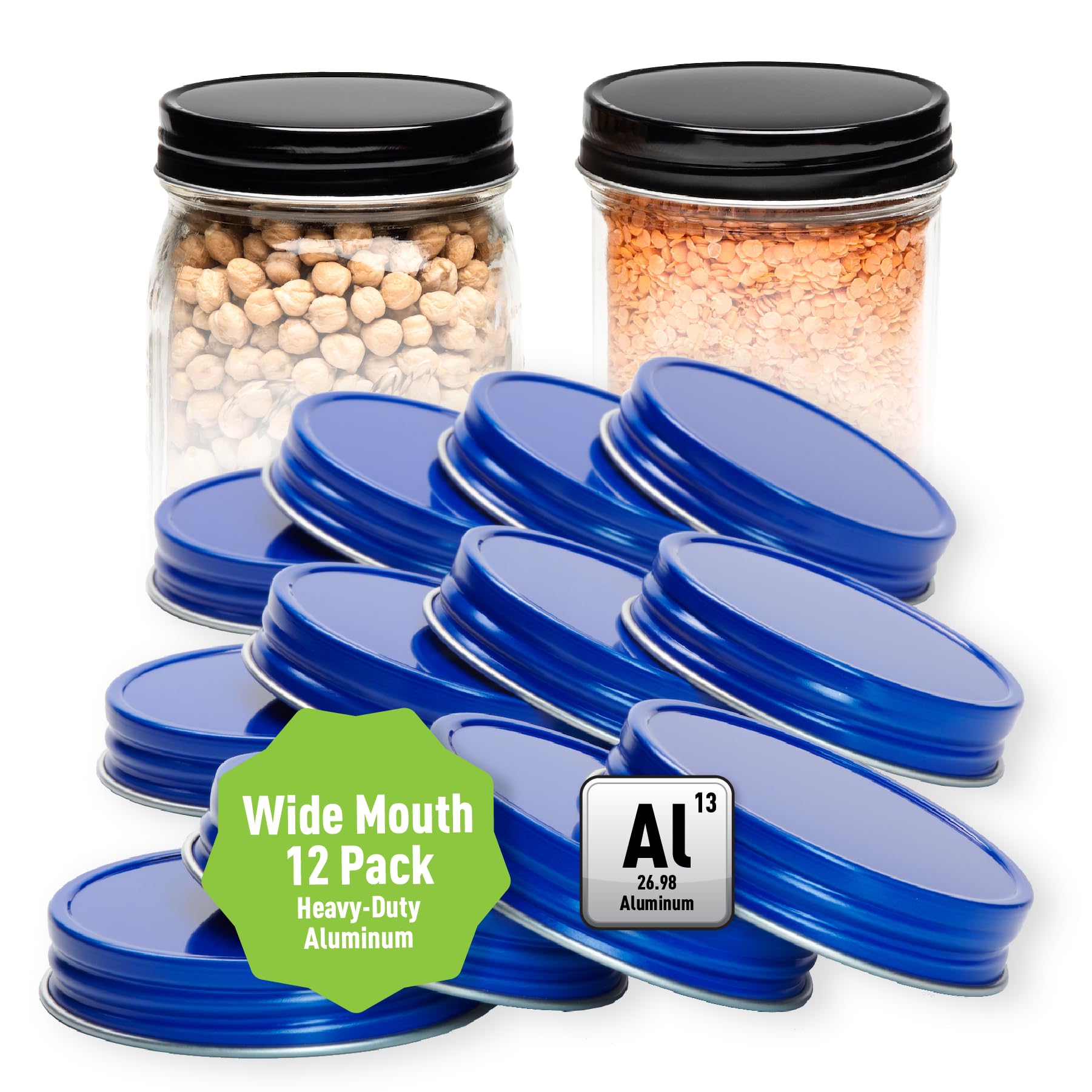 AllSpice Rust-Proof Wide Mouth Aluminum Metal Mason Jar Lids Leak-Proof 12-Pack (Blue)