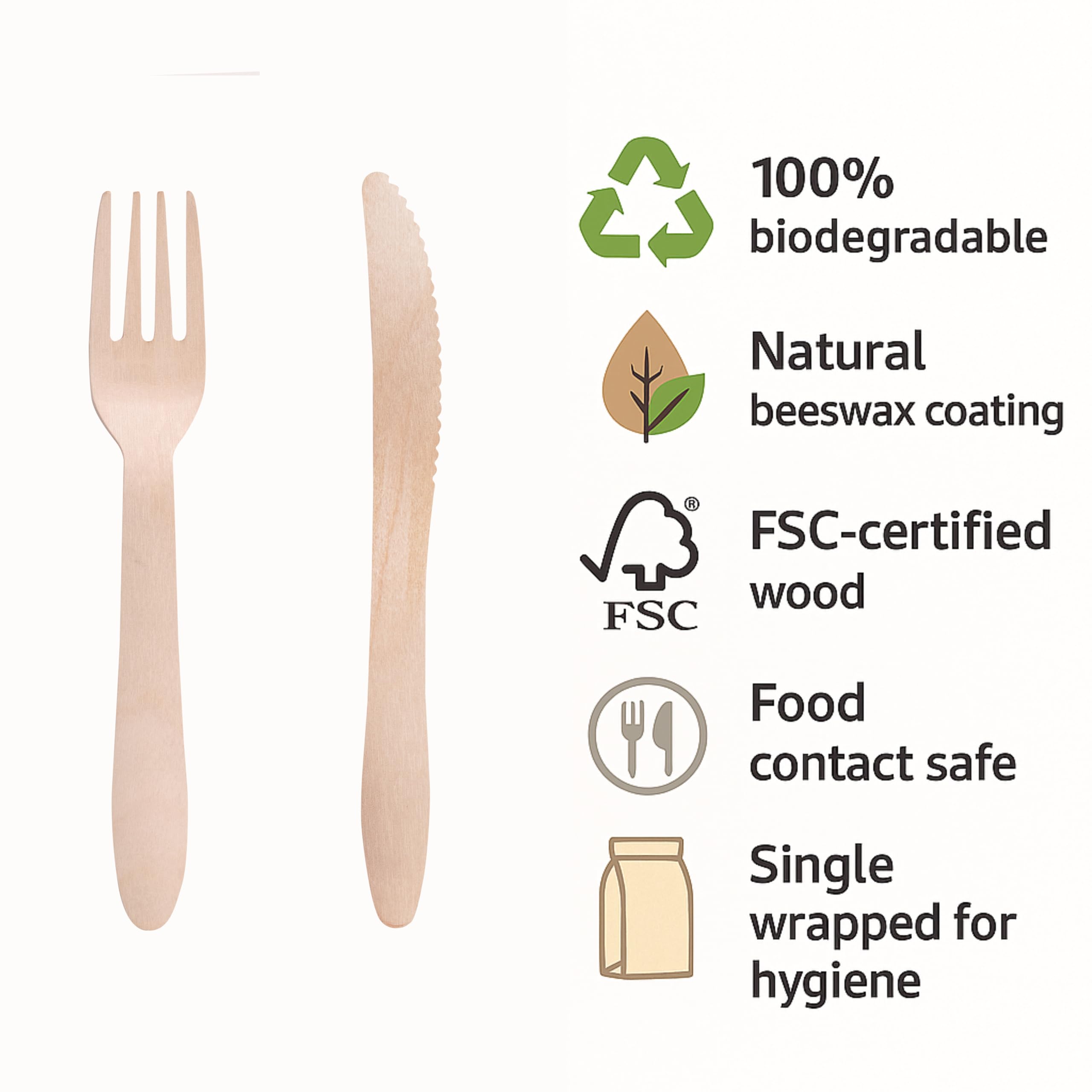 [165mm - 250 pezzi] TRASPARENTE Bis posate con tovagliolo biodegradabili compostabili ecologiche in legno - usa e getta, resistenti e riciclabili, ideali per feste, catering, eventi