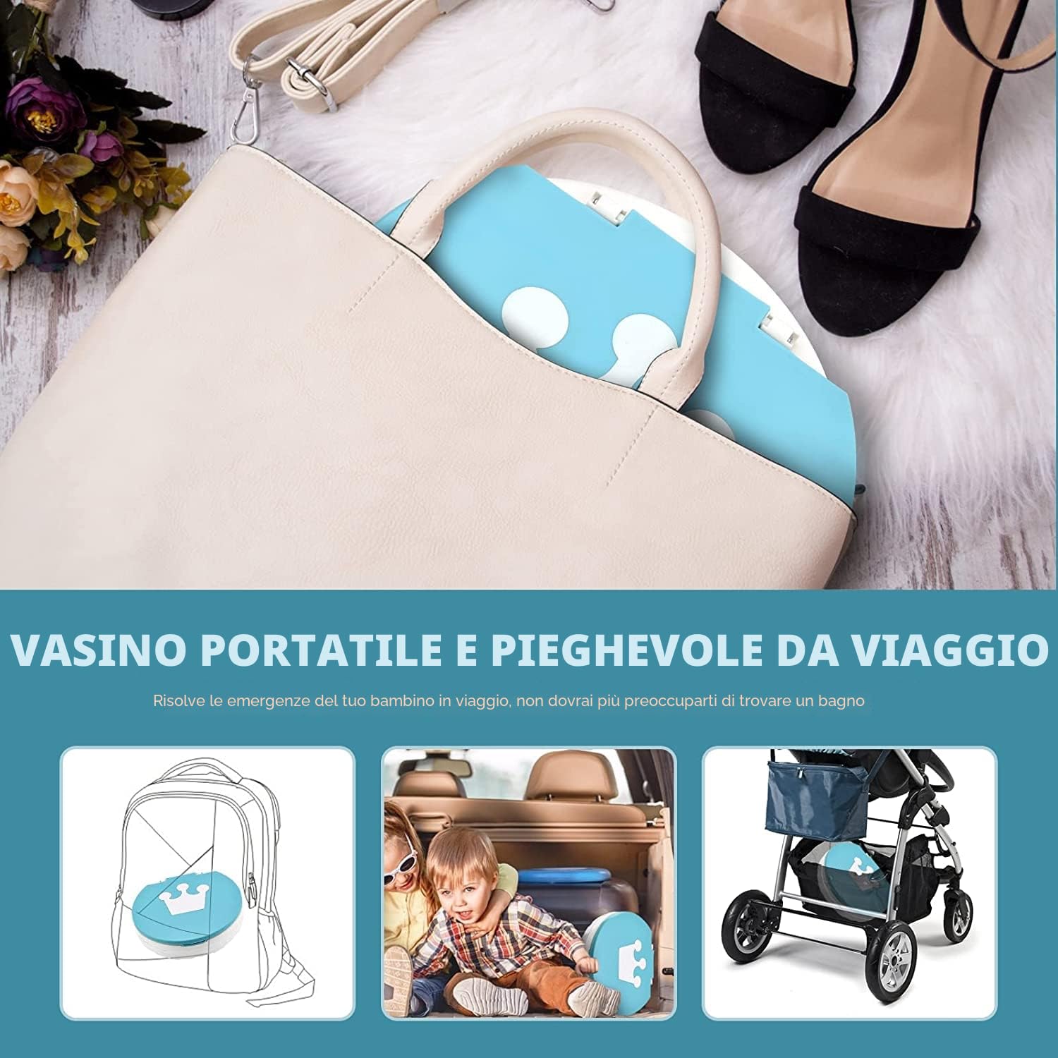 Vasino Portatile Pieghevole per Bambini WC da Viaggio con 15 Sacchetti per Campeggio Indoor Outdoor