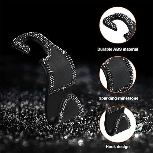 Miniatura 36 de Ziciner 2 ganchos brillantes para reposacabezas de asiento de automóvil, organizador de almacenamiento para colgar el asiento trasero con diamantes