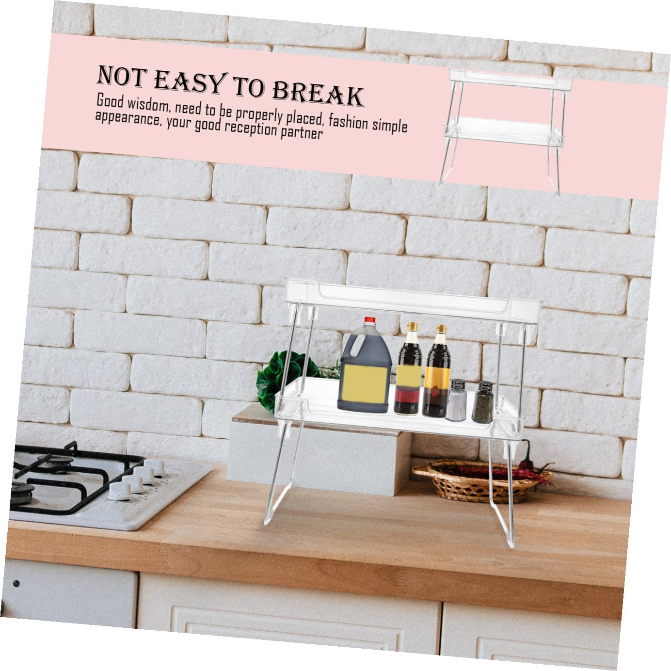 Multi-function Foldable Kitchen Spice Storage Rack Double-layer Desktop Storage Holder Seasoning Organizer for Cabinet and Countertop Use