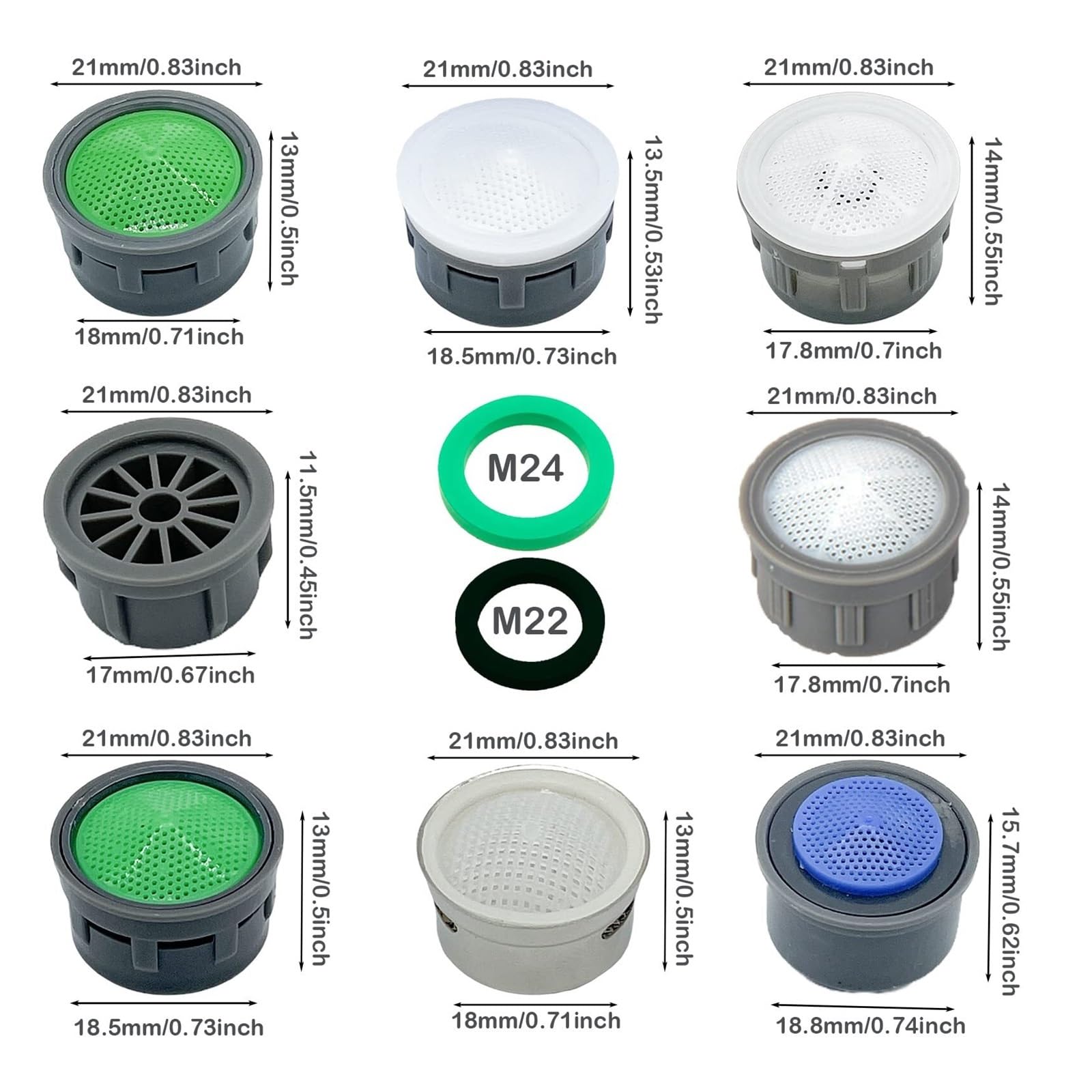 Juego de 4 filtros aireadores para grifos de Cocina y baño | Rosca Externa de 24 mm (Plata1)