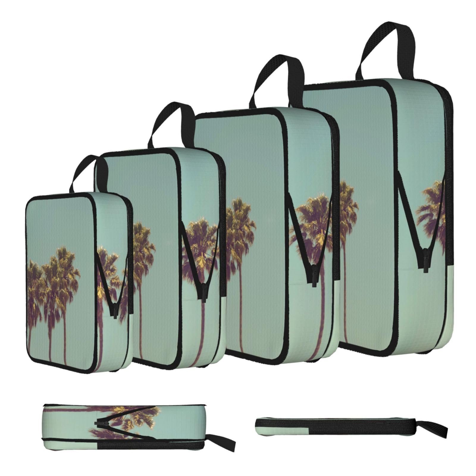 Palm Tree Print 4 Set Compression Packing Cubes For Suitcases,Expandable Storage Bags Organizers