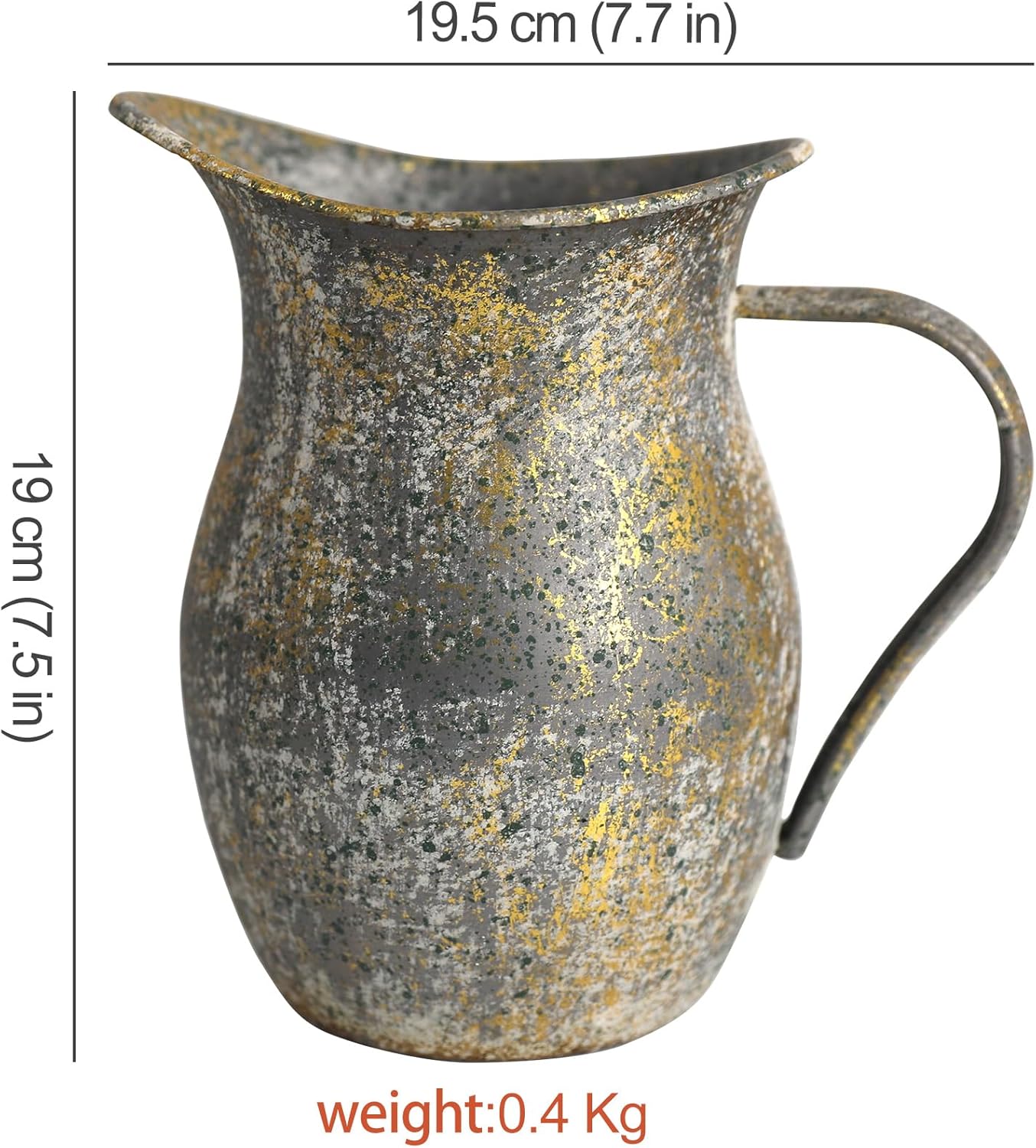 BIG FORTUNE Decorative Pitcher Vase Large Rustic Farmhouse Vase for Flowers Vintage Metal Milk Jug Vintage Decorative Pitcher Kitchen Decorations Green Grey Gold