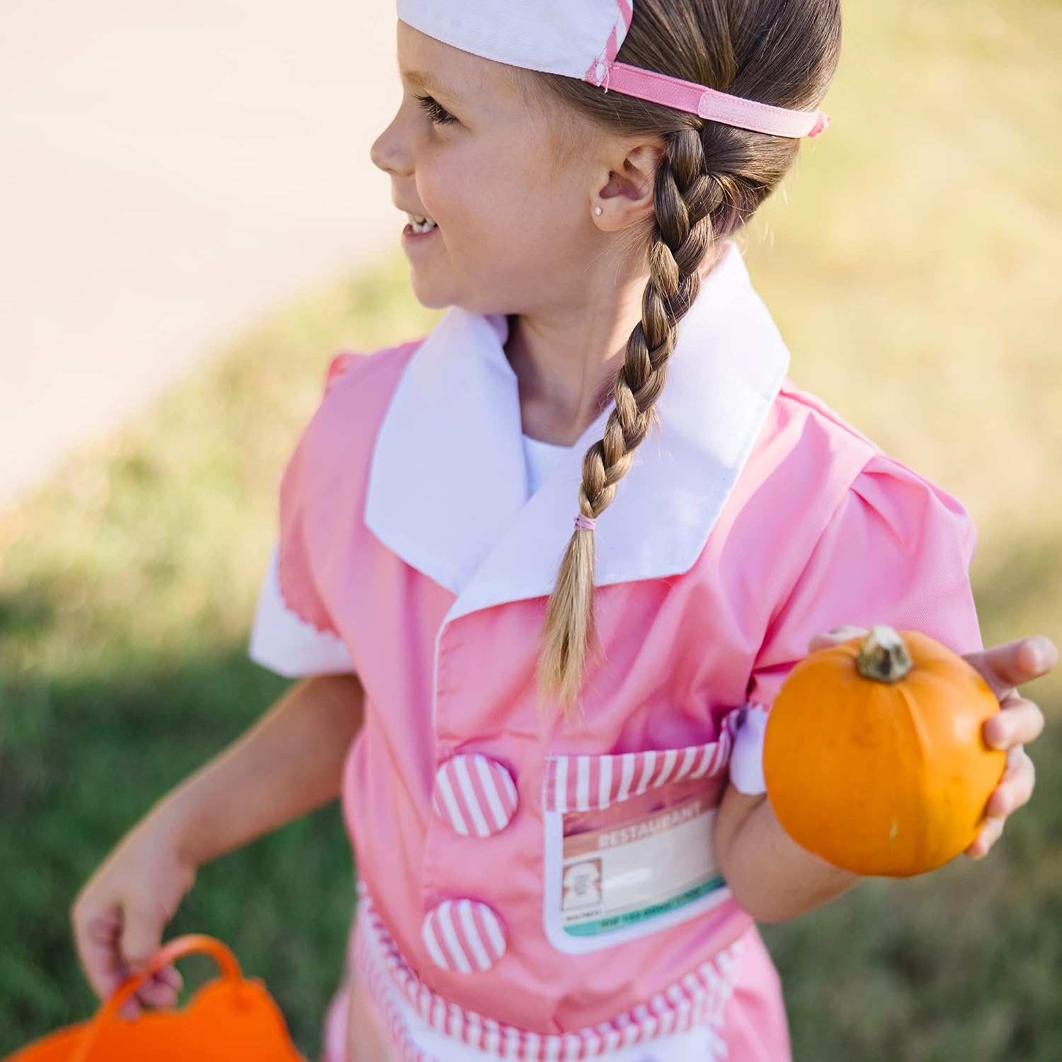 Melissa & Doug Waitress Role Play Costume Set (7 pcs) - Includes Apron, Order Pad, Cap Pink 3-6 years