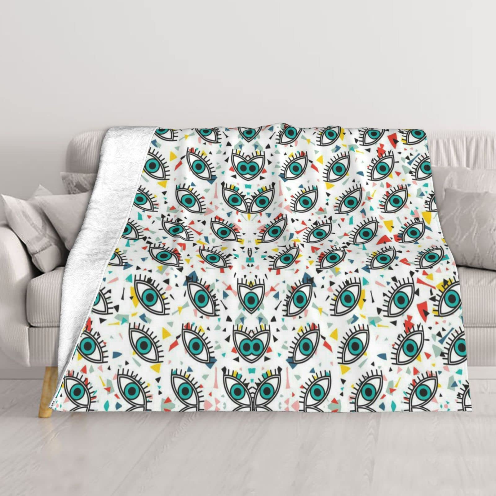 Couverture de canapé imprimée yeux plaid double couche pour salon