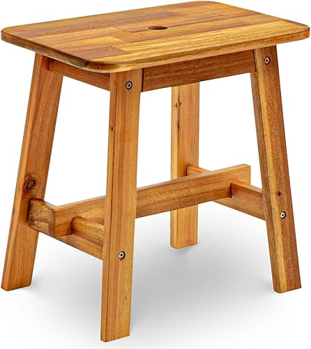 BEEFURNI Taburete de madera de acacia rectangular, pequeño banco con asiento, taburete de 18 pulgadas, banco de tocador de madera para baño, soporte