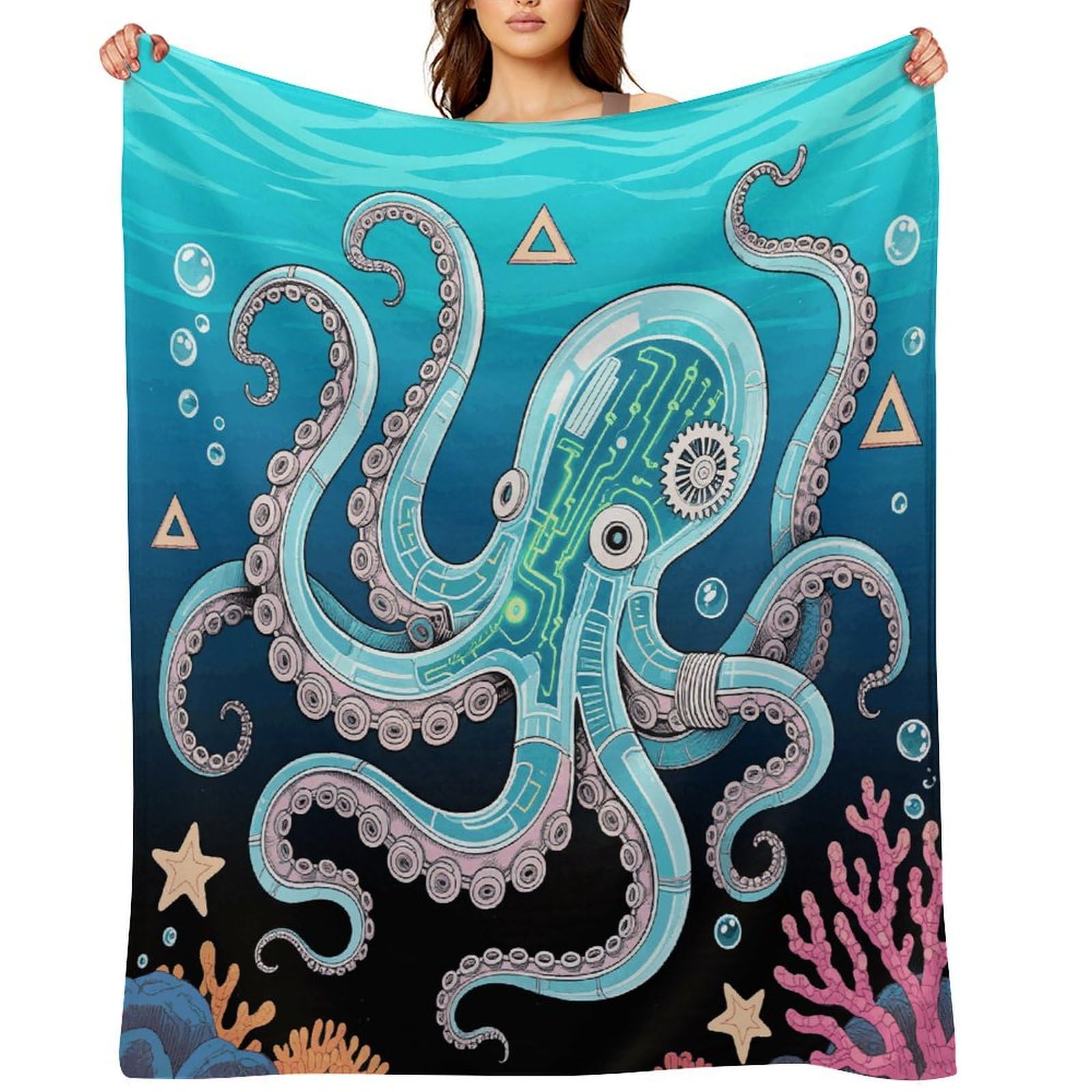 Mechanical Octopus Throw Blanket for Couch and Bed Super Soft Warm Lightweight Throw Blankets Cozy Fuzzy Flannel Blanket Personalized Decorative Blankets for Sofa Decor 60"x80"