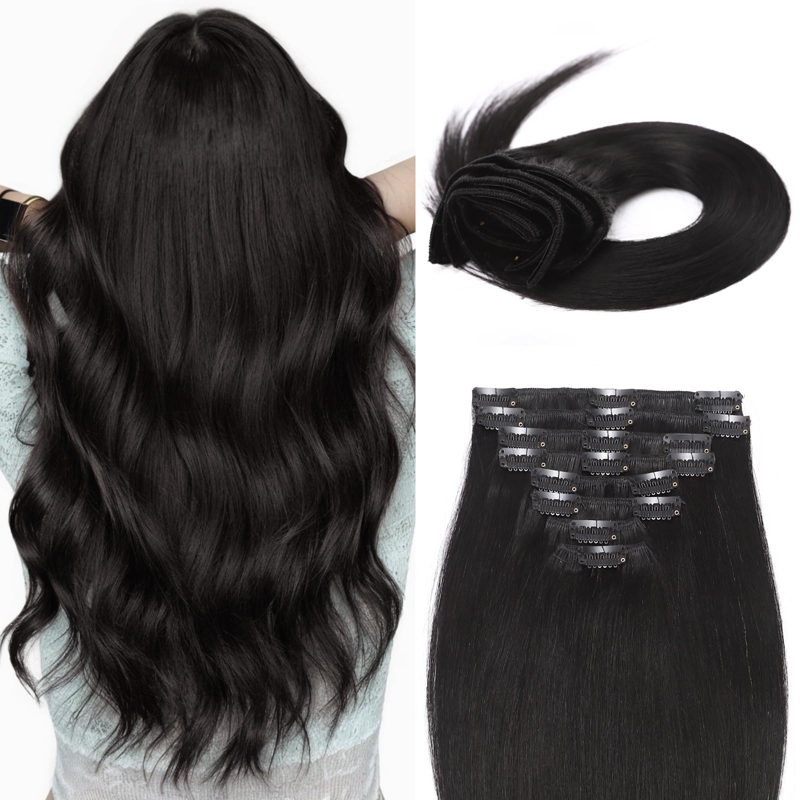 10 Inch Clip In Human Hair Extensions 5 Clips Straight Remy Hair Amazon.com : MY-LADY Clip In Hair Extensions Real Human Hair  main image 3