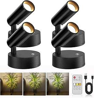 Bonsery 5500 mAh Akku Wandleuchte 4er Set, Dimmbare & 3 Farben 3000-6500 K Spotlight mit Fernbedienung, 350° schwenkbarer Strahler, magnetisch kabelloser Wandspot für Bilder Pflanzen Schlafzimmer
