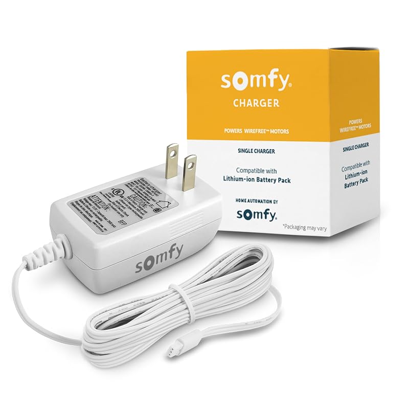 Carregador Somfy para motores WireFree V2, bateria externa, conector de 3 pinos, indicador LED, cabo de 1,83 m, modelo #9025166