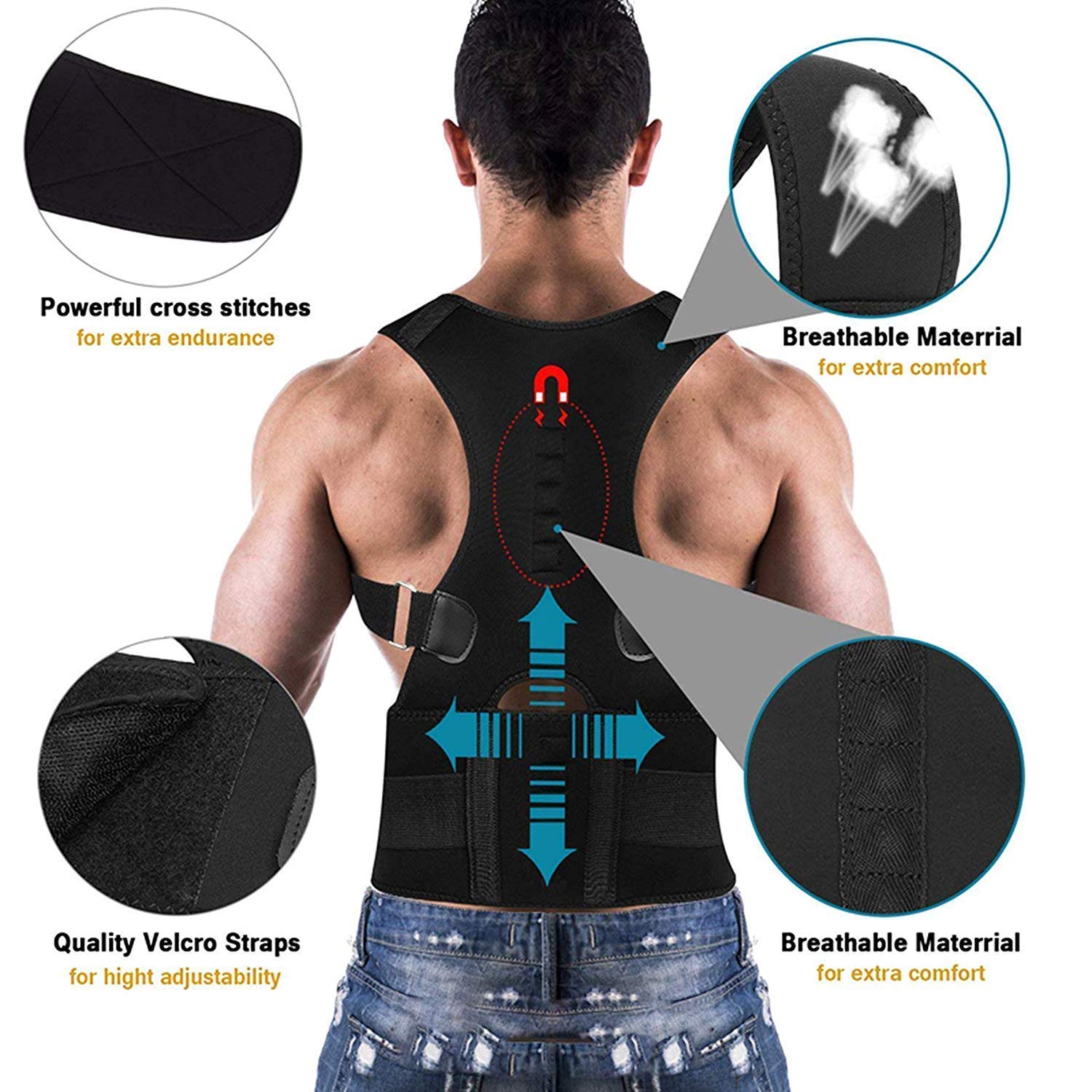 Mobhada Black Royal Posture Back Support Belt for Posture Corrector Waist Support Back Support (XL) 4