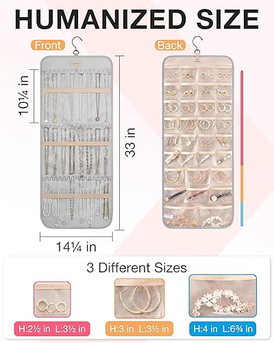 Miniatura 5 de BAGSMART Organizador de joyas colgante rollo de almacenamiento con ganchos de metal de doble cara para aretes, collares, anillos en el armario,