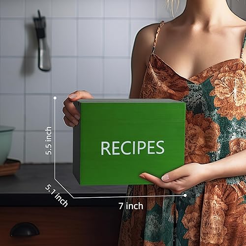 Miniatura 2 de Caja de recetas de madera con tarjetas y separadores de madera, tapa con soporte para teléfono y soporte para tarjetas de recetas, 100 tarjetas de