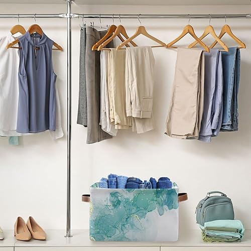 Miniatura 5 de ALAZA Cesta de almacenamiento de mármol verde azulado turquesa menta para estantes para organizar el armario, estante del cuarto del bebé, juguetes