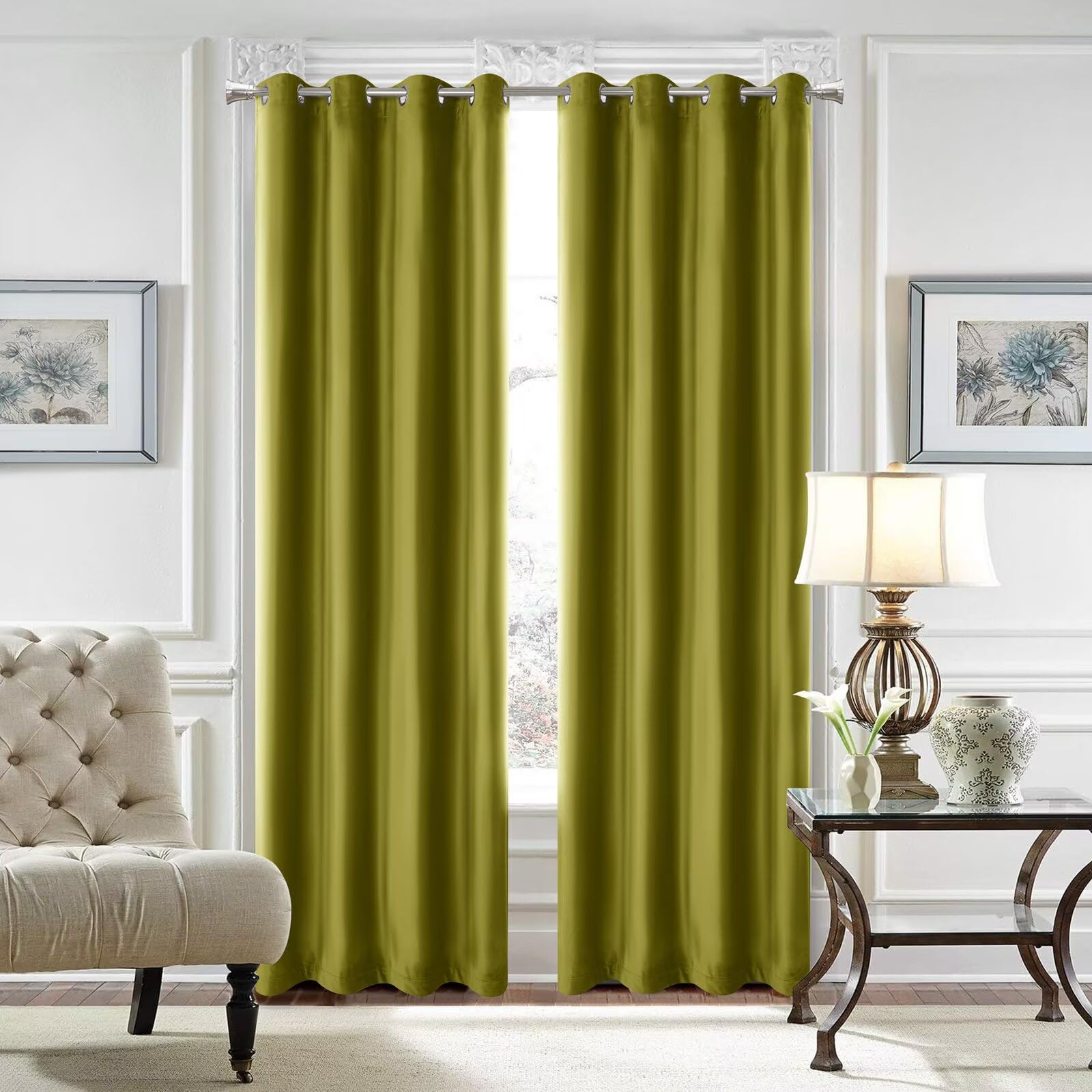 SSWH Blackout Curtains for Bedroom, Thermal Insulated Eyelet Curtains, Solid Colour Window Drapes for Living Room Privacy Protection(Size:84" W x 96" L(2 Panels),Color:Green)