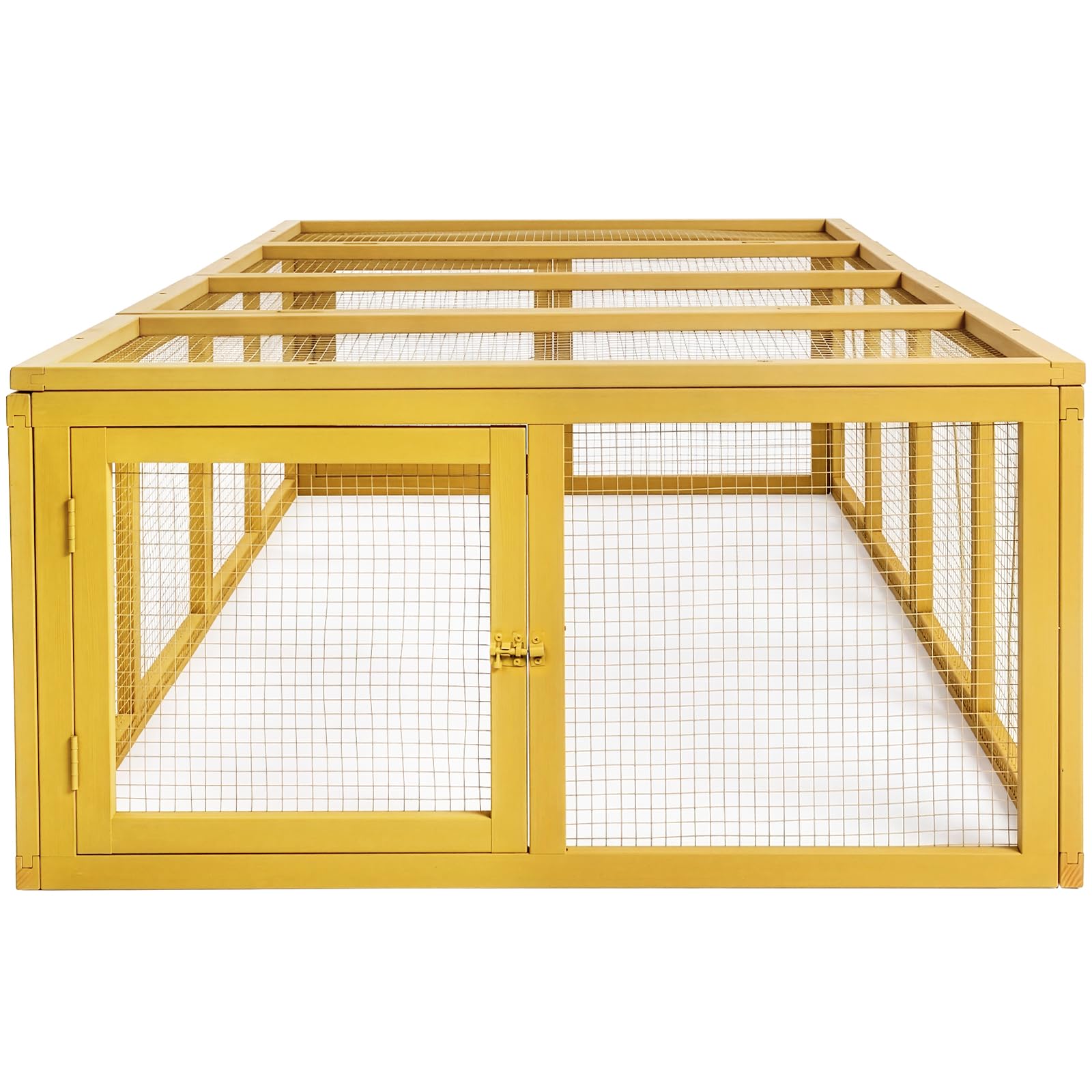 freilaufgehege Holz, kaninchenstall mit klappbarer Abdeckung, 180 x 90 x 48 cm, Großer Raum, geeignet für kleine Tiere zum Herumstreifen im Freien, Gelb