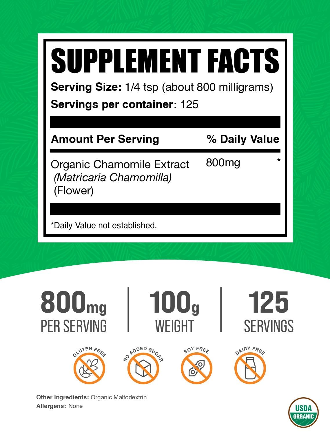 BulkSupplements.com Organic Chamomile Extract Powder - Herbal Supplement, Sourced from Chamomile Flowers - Vegan & Gluten Free, 800mg per Serving, 100g (3.5 oz) (Pack of 1) — Amazon image 2