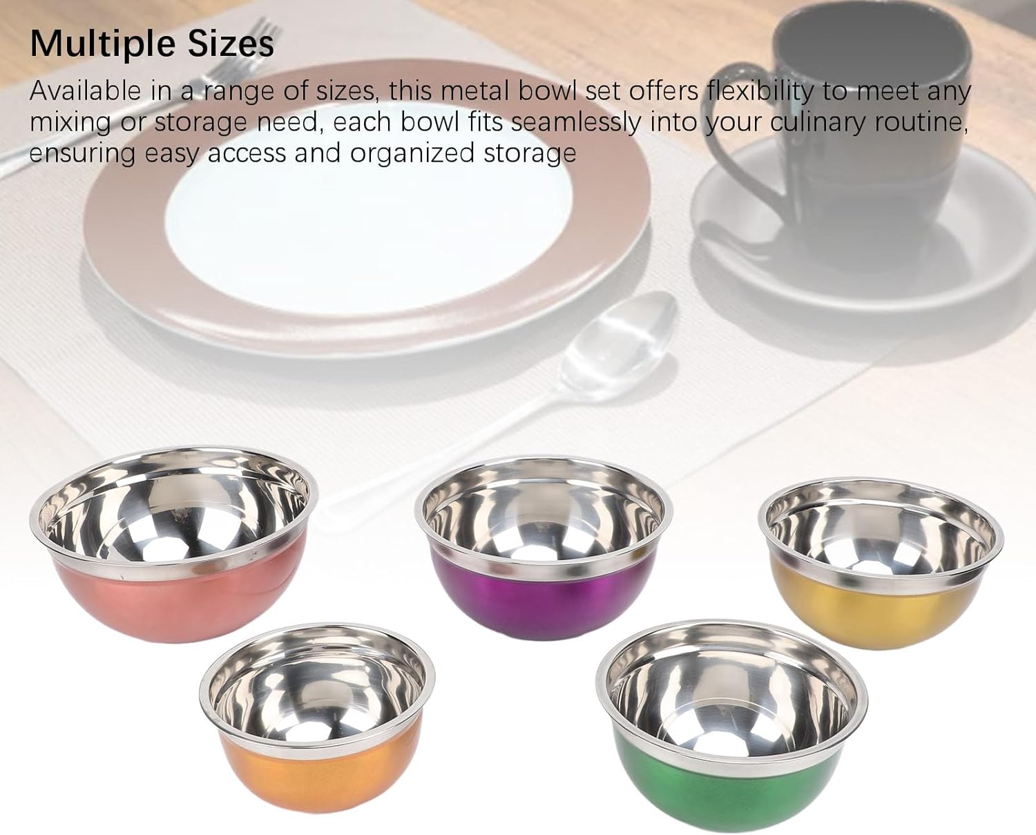 5pcs Stainless Steel Mixing Bowls with Lids, Salad Bowls Food Mixing Bowls Set, Metal Prep Bowls Serving Bowls Nesting Bowls for Kitchen Restaurant Home Cooking Baking Fruit