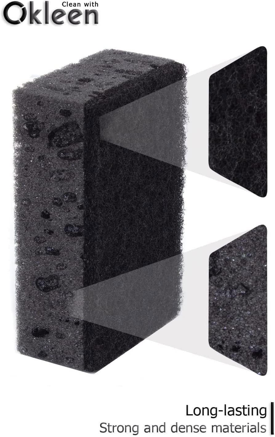 Black Multi Use Scrub Sponges. Made in Europe. 18 Pack, 4.3x2.8x1.4 inches. Heavy Duty Fiber. Odorless Durable Scrubber for Kitchen and Household Cleaning