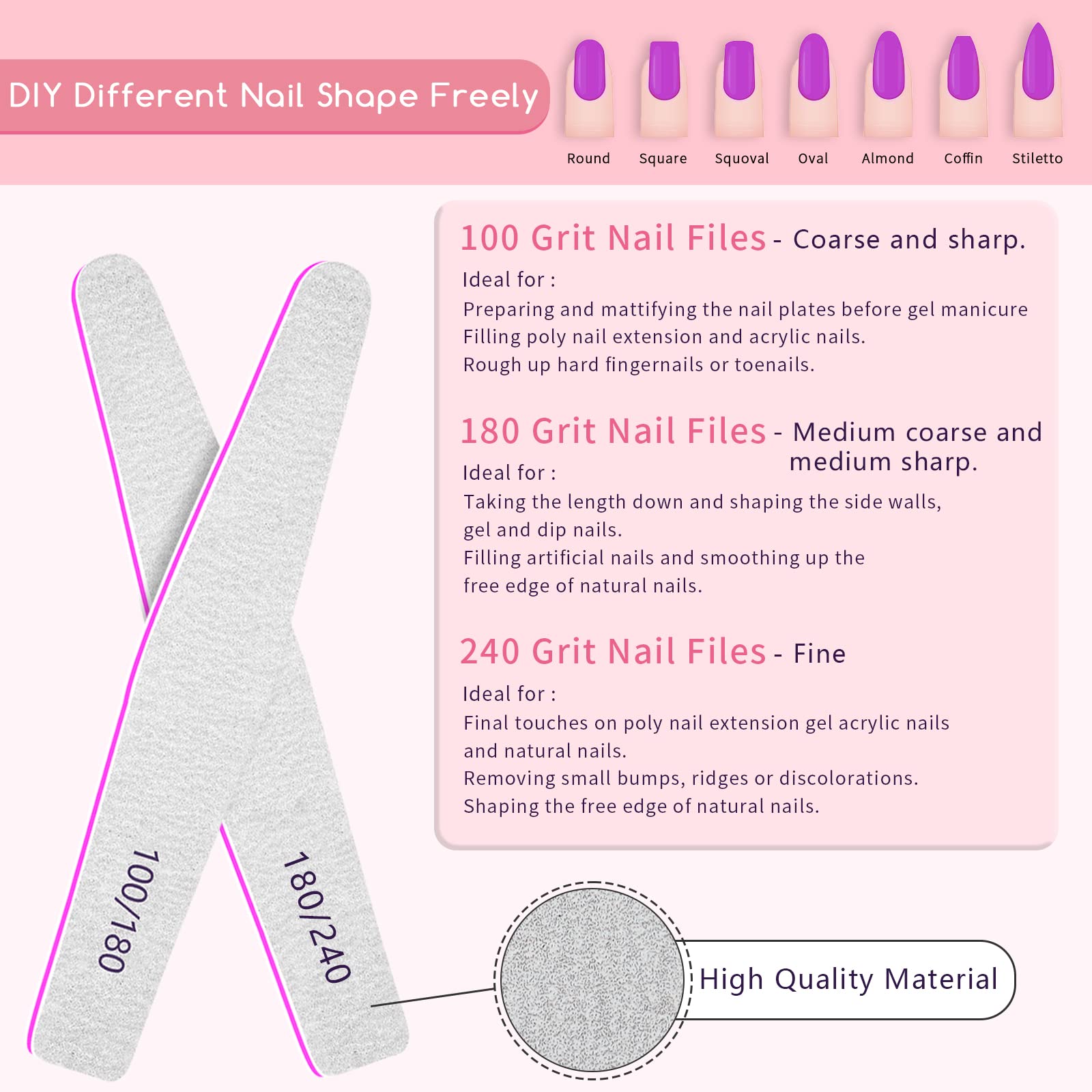50-teiliges Nagelfeilen-Set, Schmirgelbrett-Nagelfeilen für natürliche Nägel, Körnung 180/240, Nagelfeile für natürliche Nagelformung, Nagelfeilen, Maniküre-Werkzeuge