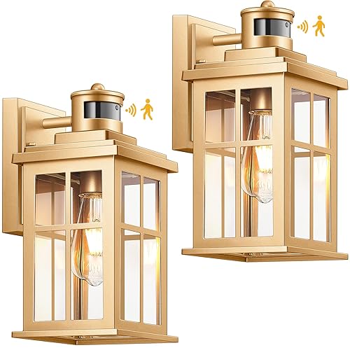 OPAXIS Gold Motion Sensor Outdoor Lights, Waterproof Exterior Lighting Fixtures,