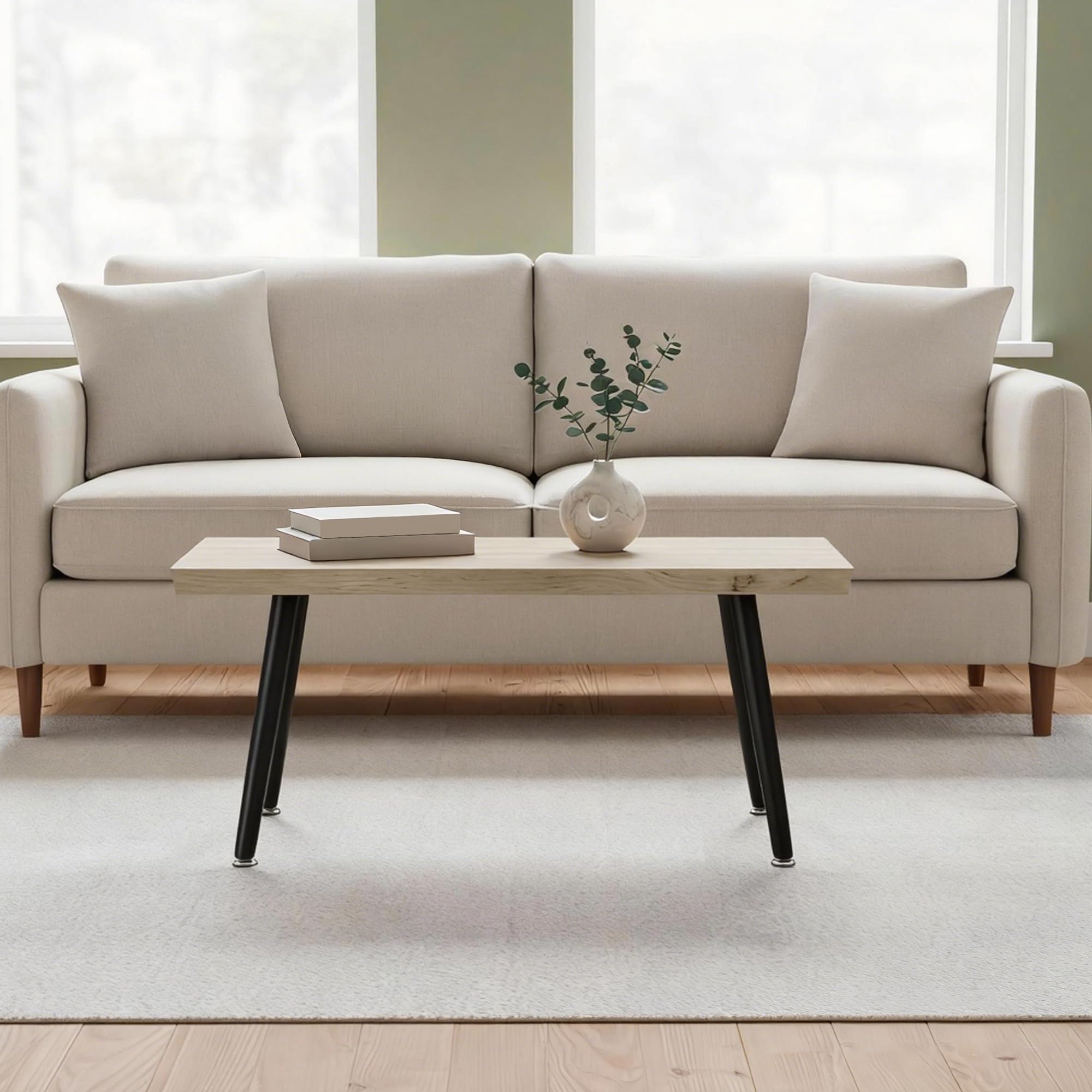 HOMCOM Mesa de Centro Curva con Tablero Grueso de 4 cm 100x50x45 cm Roble | Mesa Baja para Salón Moderno, Patas de Acero, para Sala de Estar, Dormitorio