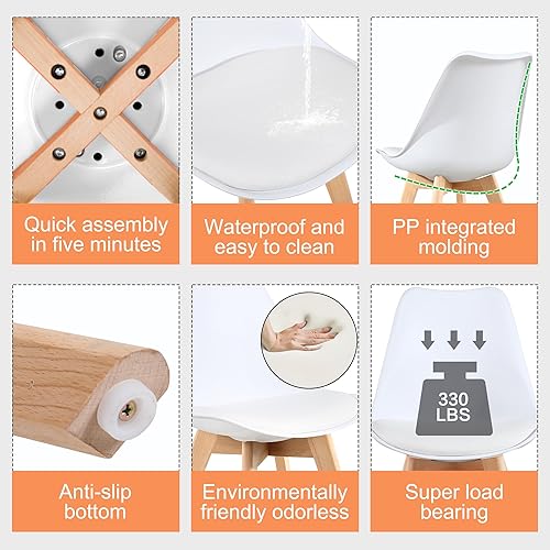 Miniatura 5 de LSSBOUGHT Sillas de comedor modernas de mediados de siglo, silla auxiliar de plástico con acolchado suave y patas de madera para comedor, sala de