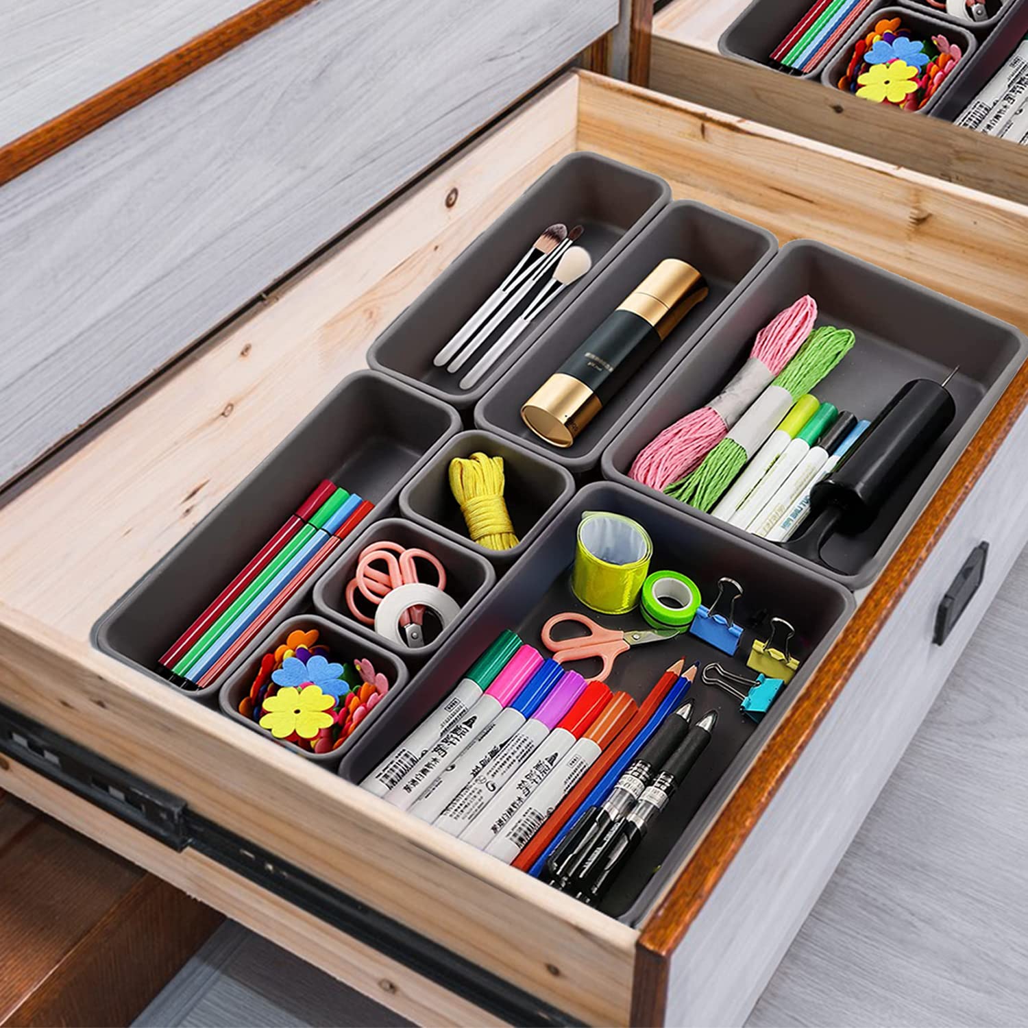 SEIWEI Organizer per cassetti da cucina, 8 cassetti da scrivania, vassoio divisorio in 3 dimensioni, per bagno, cucina, ufficio, cassettiera, colore: bianco