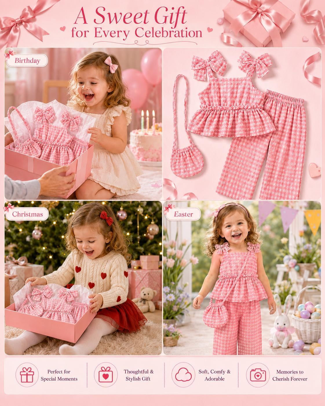 ChuYuKu Baby Girl Clothes Summer Spaghetti Strap Plaid Pants Set with Bag Cute Matching Outfits