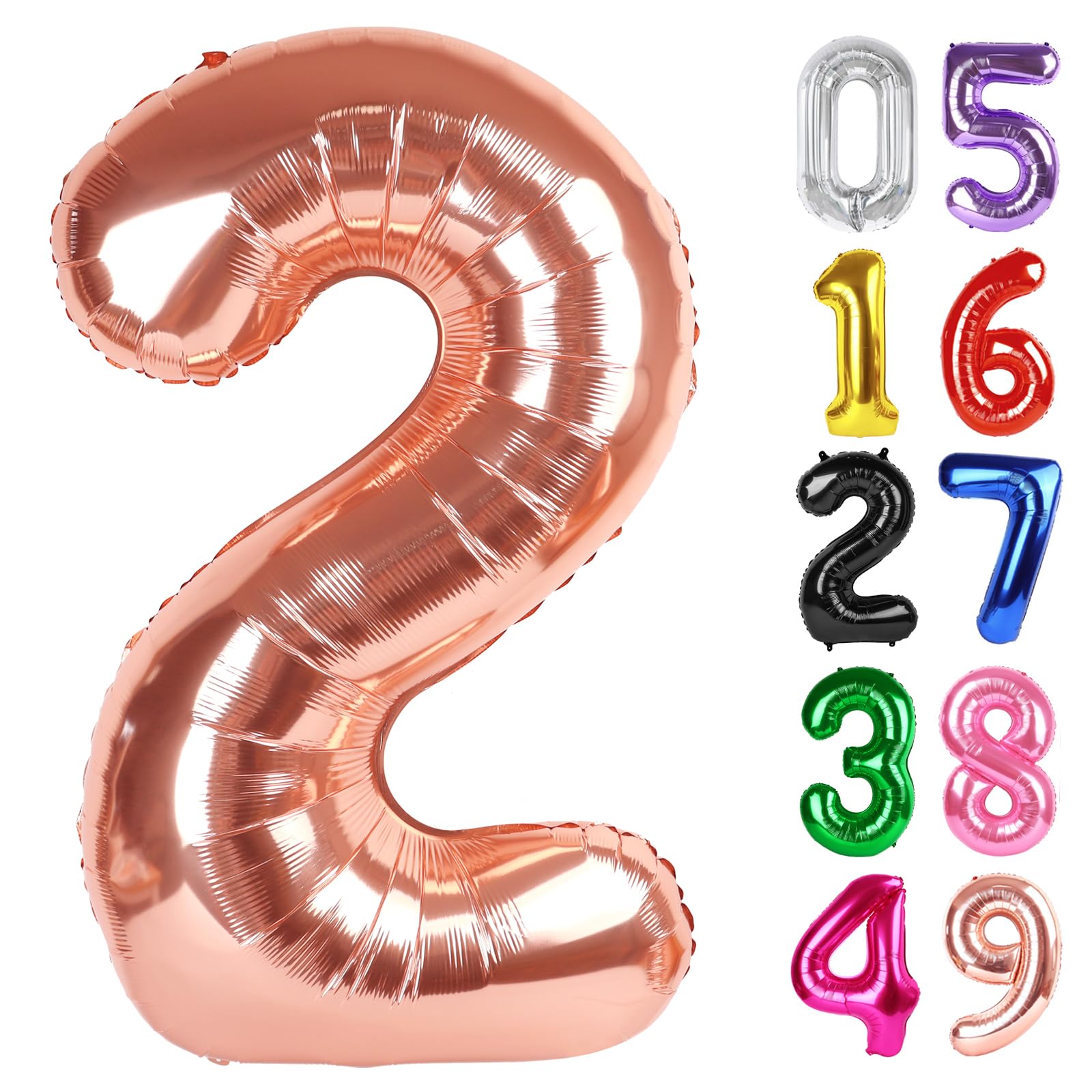 Rose Gold Number 2 Balloon 40 Inch, 2nd Birthday Decorations Men Women