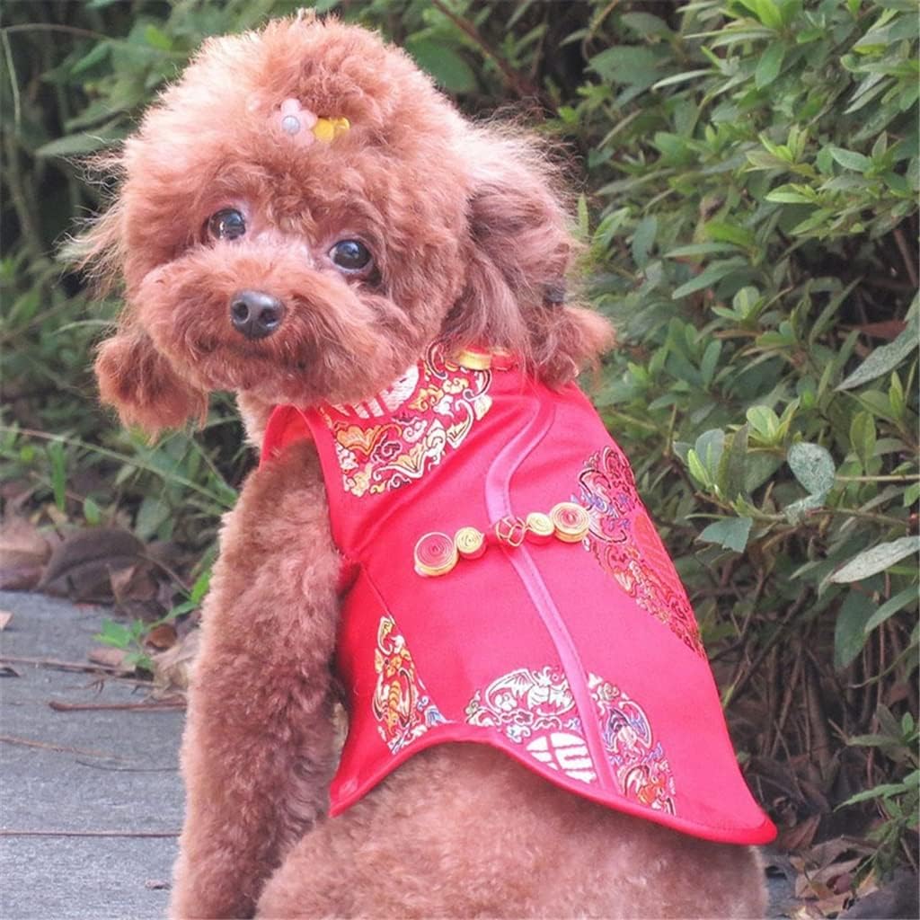 Dog Clothes for Dogs Tang Suit Embroidery Winter Dog Coat Jacket Spring Festival Pet Clothing for Costumes (Red XXL Code)