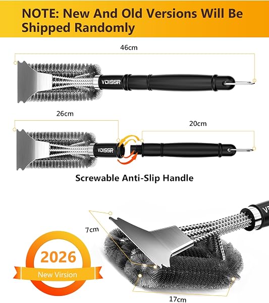 VDISRR Spazzola Barbecue, Spazzola per Griglia in Acciaio Inox Con Raschietto, Pulizia a 360°, Manico Isolante Termico Extra Lungo per Pulire Griglia/Forno/Teglie da Forno - 3