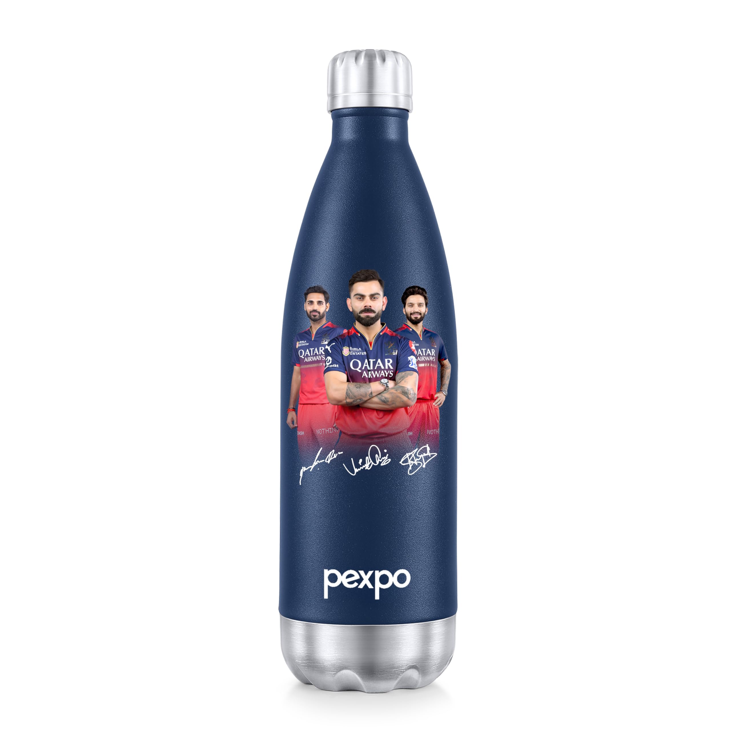 Go24 pexpo Water Bottle 1 LTR | Hot and Cold Flask | ISI Certified Stainless Steel | 3 Layer Insulation | Leakproof | for Home, Office | 2-Year Warranty | Electro 980ml | Denim Blue - Virat