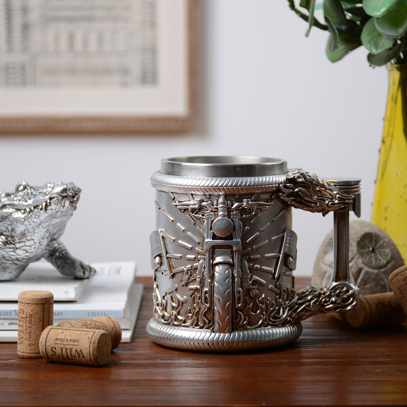 HAUCOZE Chope à Bière Tankard Gobelet à Boire pour Oktoberfest Café 450ml | Inox Isolé Motors Tasse Bar Maison Décoration Anniversaire Festival Cadeau pour Homme Père Mari